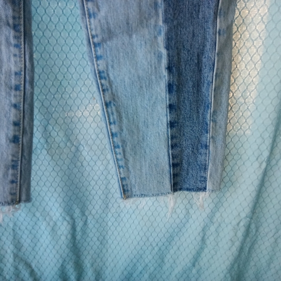 Garage Mom Jeans High Waist Straight Raw Hem Blue Two Tone Denim Sz 1 - Picture 2 of 7